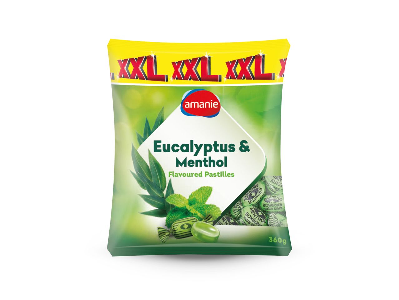 Amanie XXL pakiranje pastila okusa eukaliptusa i mentola.