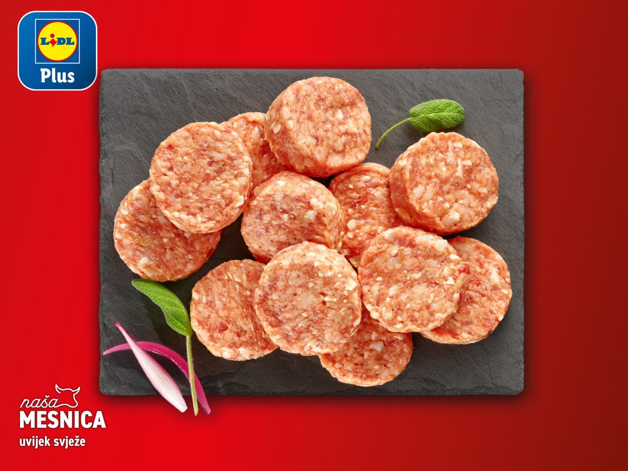 Lidl Plus mesne okruglice na crnoj podlozi.