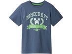 A blue Minecraft-themed t-shirt for kids, featuring a Creeper graphic and 'Crafting Together' text.