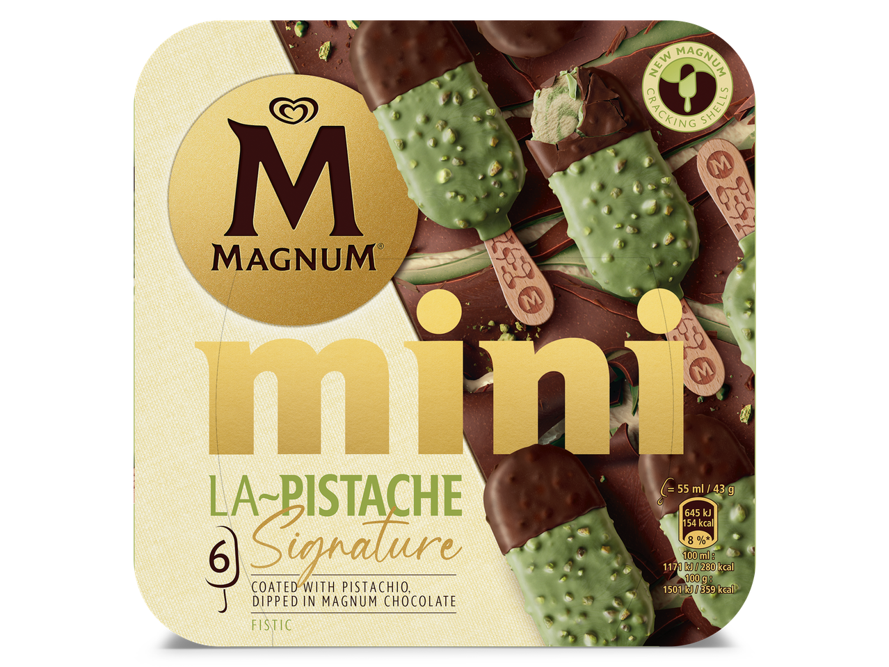 Magnum Mini La-Pistache Signature ijsjes in een 6-pack.