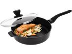 SILVERCREST® Cast Aluminium Sauté Pan with salmon and vegetables, lid ajar