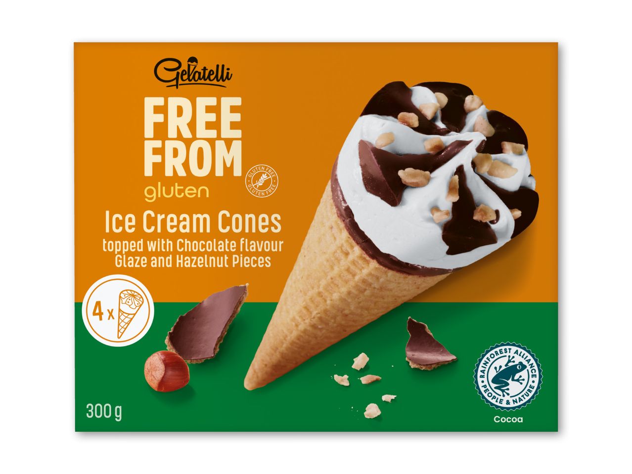 Glaces' glutenfri isvafler med hasselnød og chokolade.