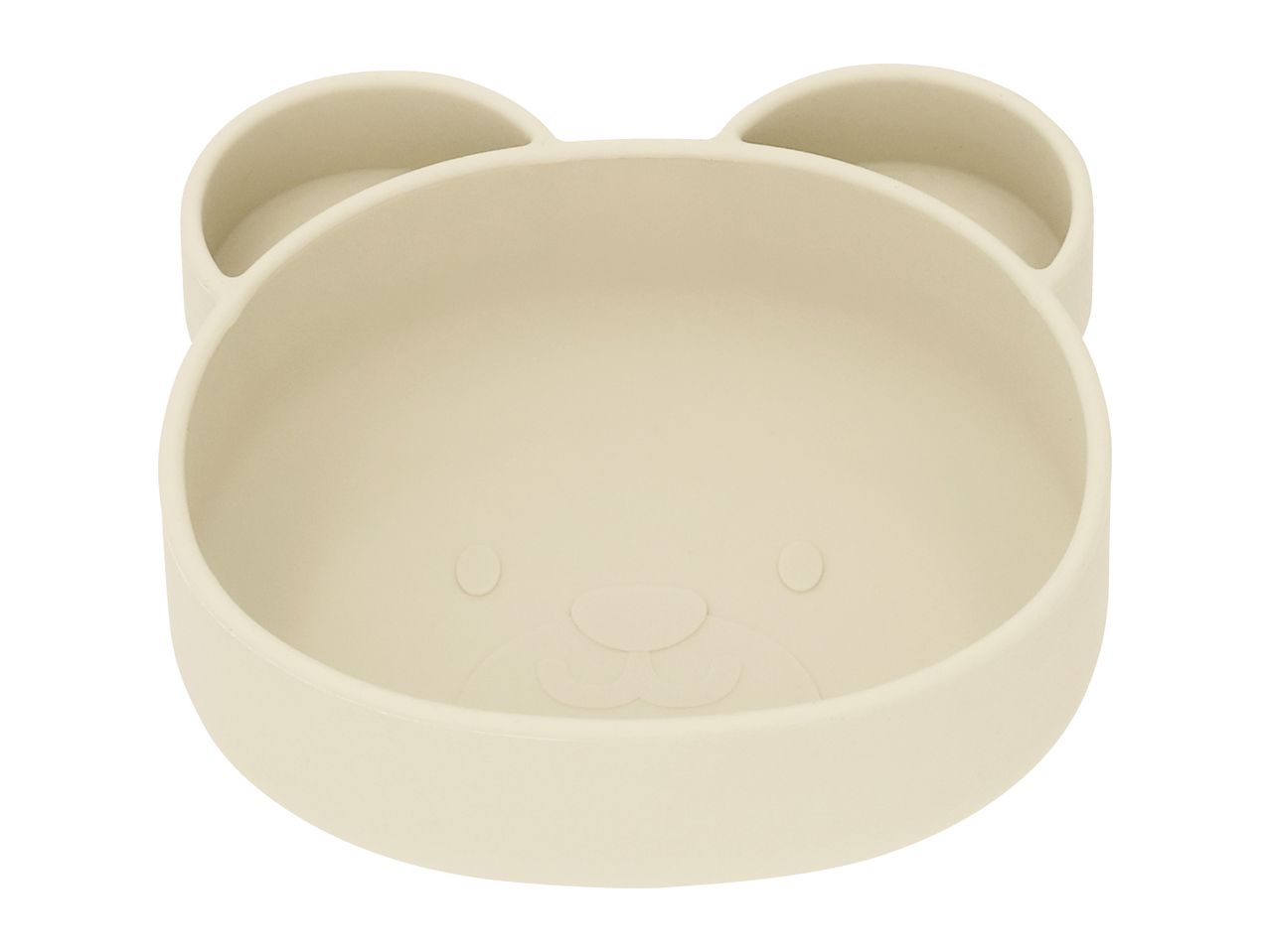 Cream-colored bear-shaped baby bowl with ears and a subtle face design.