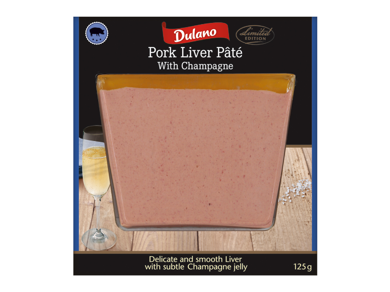 Dulano cūkas aknu pastete ar šampanieti, limitēts izdevums.