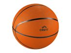 An orange basketball with black seams and a textured surface, isolated on a white background.