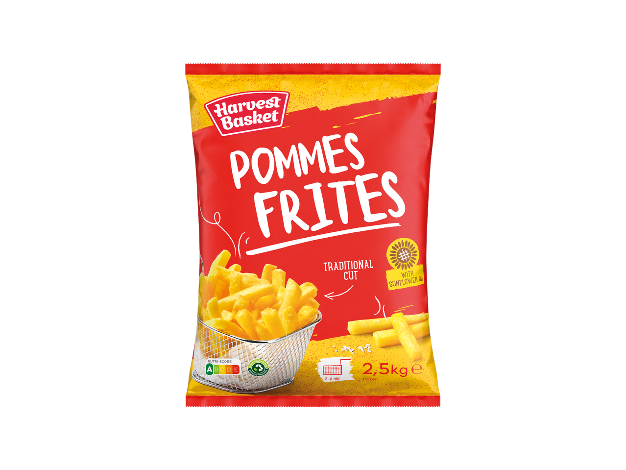 Vrećica Harvest Basket pomfrita tradicionalnog reza s uljem suncokreta, 2,5 kg.