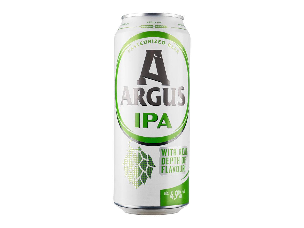 Fehér sörösdoboz zöld és fekete ARGUS IPA felirattal.