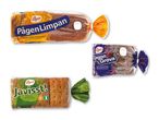 Pågens brød: Limpan, Javisst! og Lingon Grova, tre forskellige typer brød i plastikemballage.