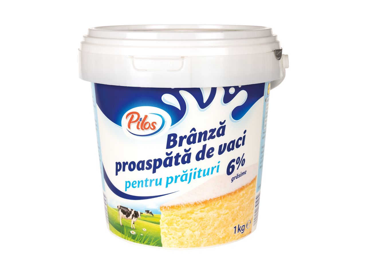 Brânză proaspătă Pilös 6% pentru prăjituri, găleată de 1 kg.