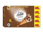 Chokolade- og vaniljeisvafler i en pakke med 8, med et Rainforest Alliance-logo.