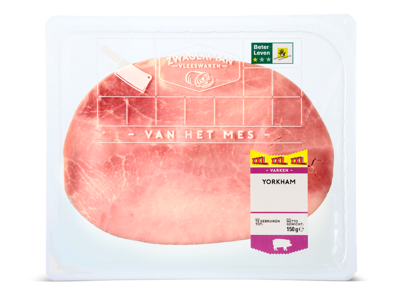 Verpakking Yorkham van Zwagerman Vleeswaren met Beter Leven keurmerk, 150g.