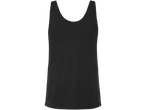 Vestido preto sem mangas.