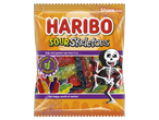 Haribo Sour Skeletons candy bag, featuring a skeleton character and Halloween-themed graphics.