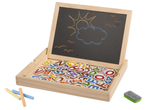 Дървена дъска за писане с тебешир, магнитни букви и цифри, тебешири и гъба.