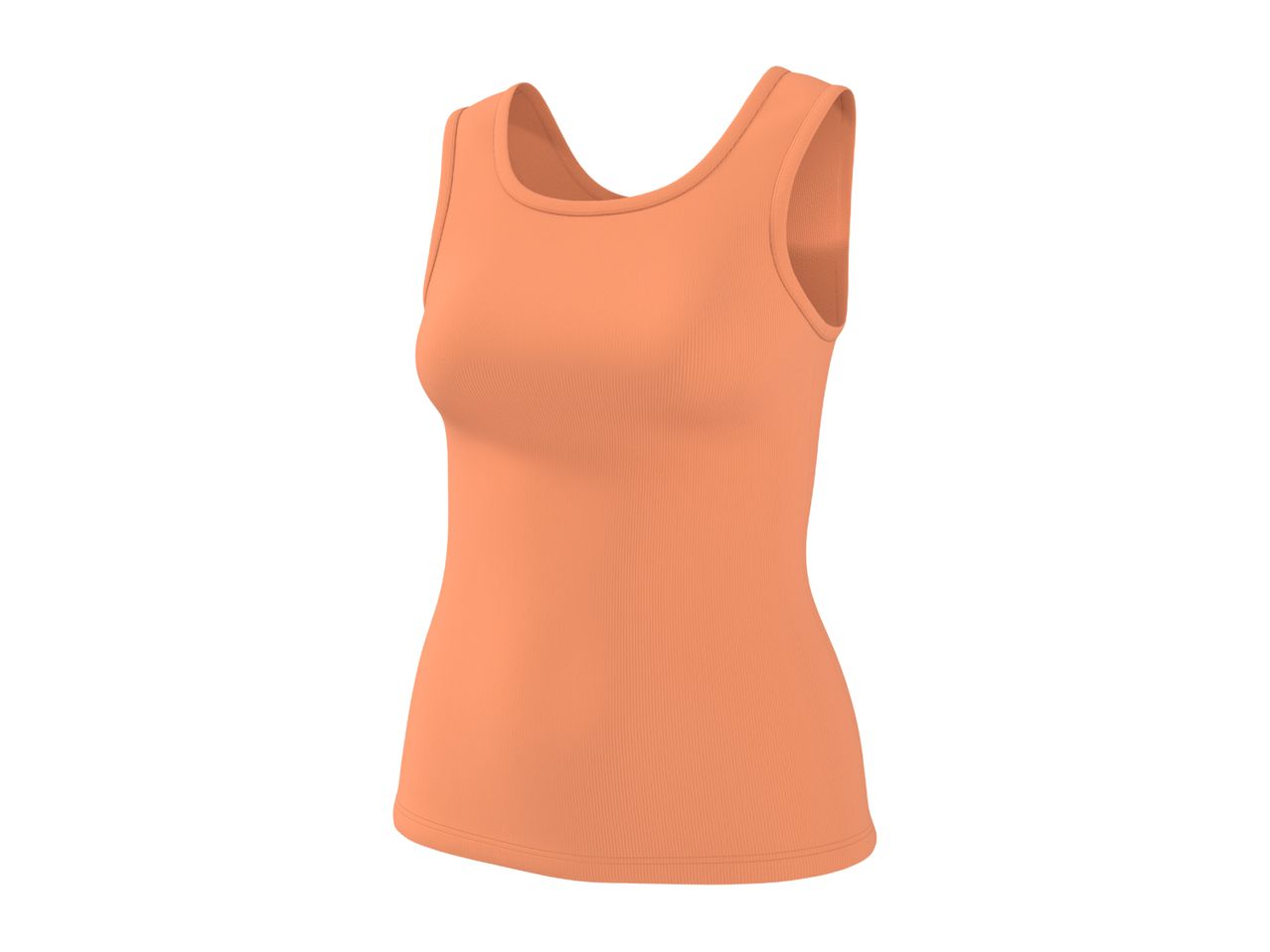 Orange ribbed tank top for women, made from a comfortable and stretchy fabric.