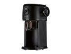 Black electric coffee grinder with a transparent bean hopper and a grinding adjustment dial.