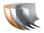 Five layers of metal, including copper and silver-colored materials, curved and stacked.