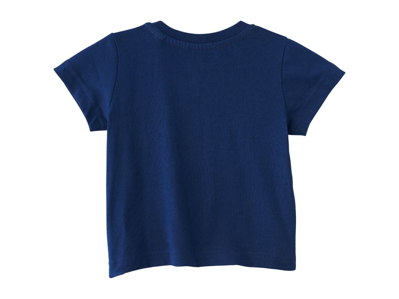 Back view of a plain navy blue short-sleeved t-shirt.