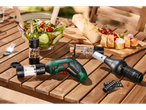 Parkside cordless screwdriver, electric corkscrew, and spice grinders on a patio table.