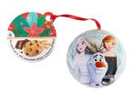 Frozen-themed Christmas ornament with Elsa, Anna, and Olaf, and a cookie tag.