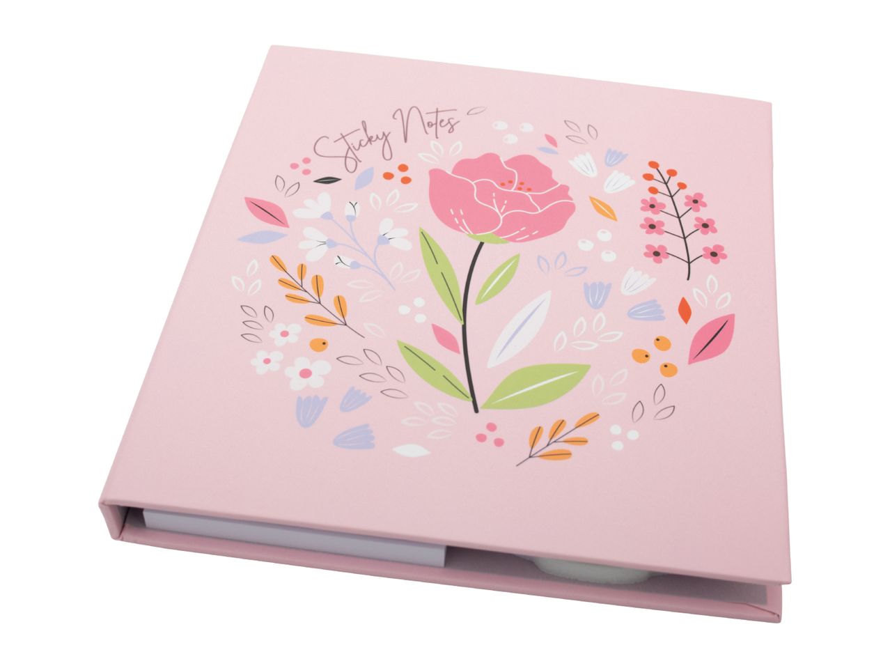 Pink sticky notes with a floral design and 'Sticky Notes' text