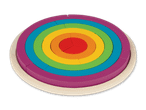 Regenbogen-Holzpuzzle mit konzentrischen Kreisen in verschiedenen Farben