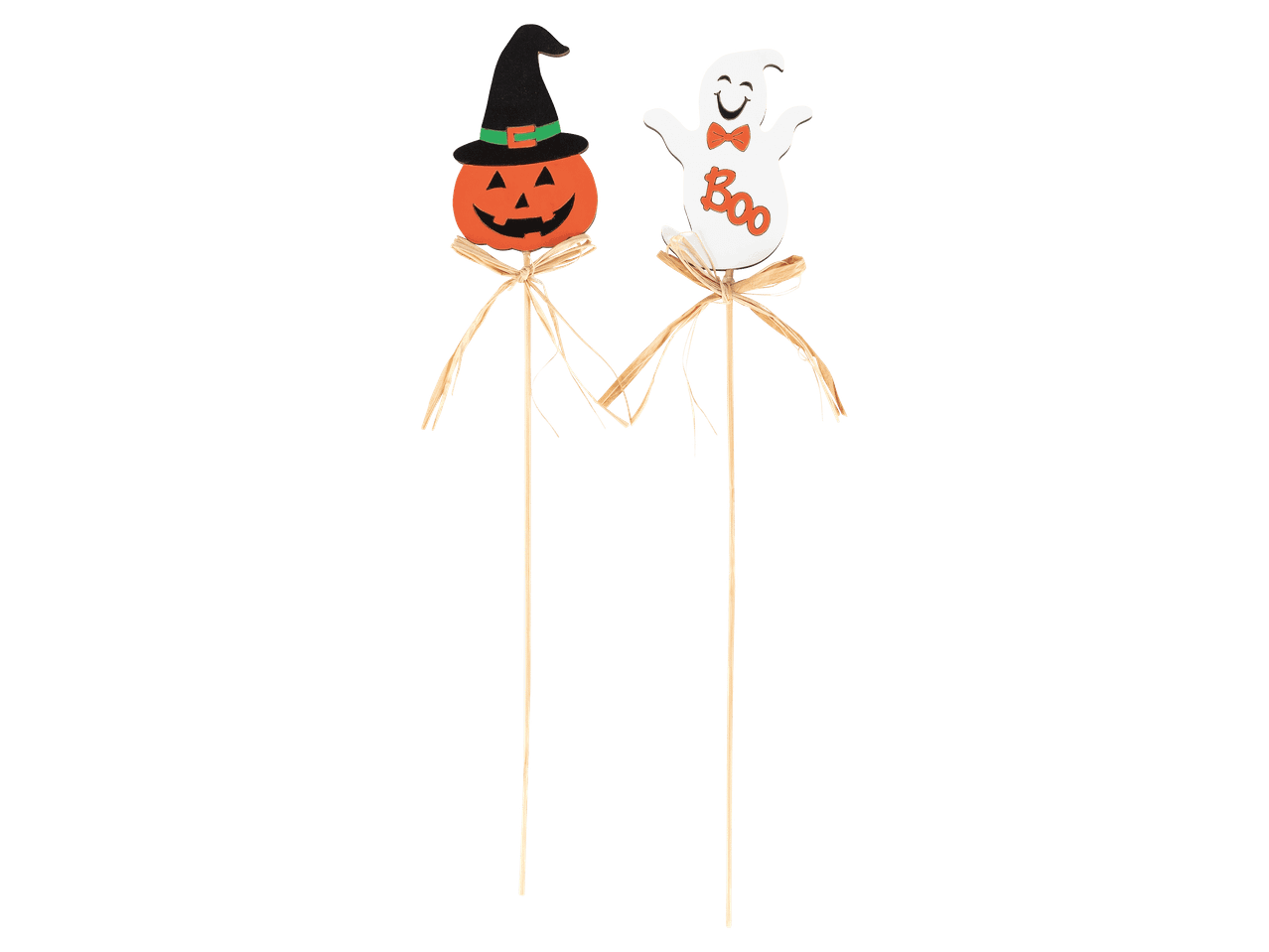 Halloween-i tök és szellem dekorációs pálca szett fekete háttér előtt.