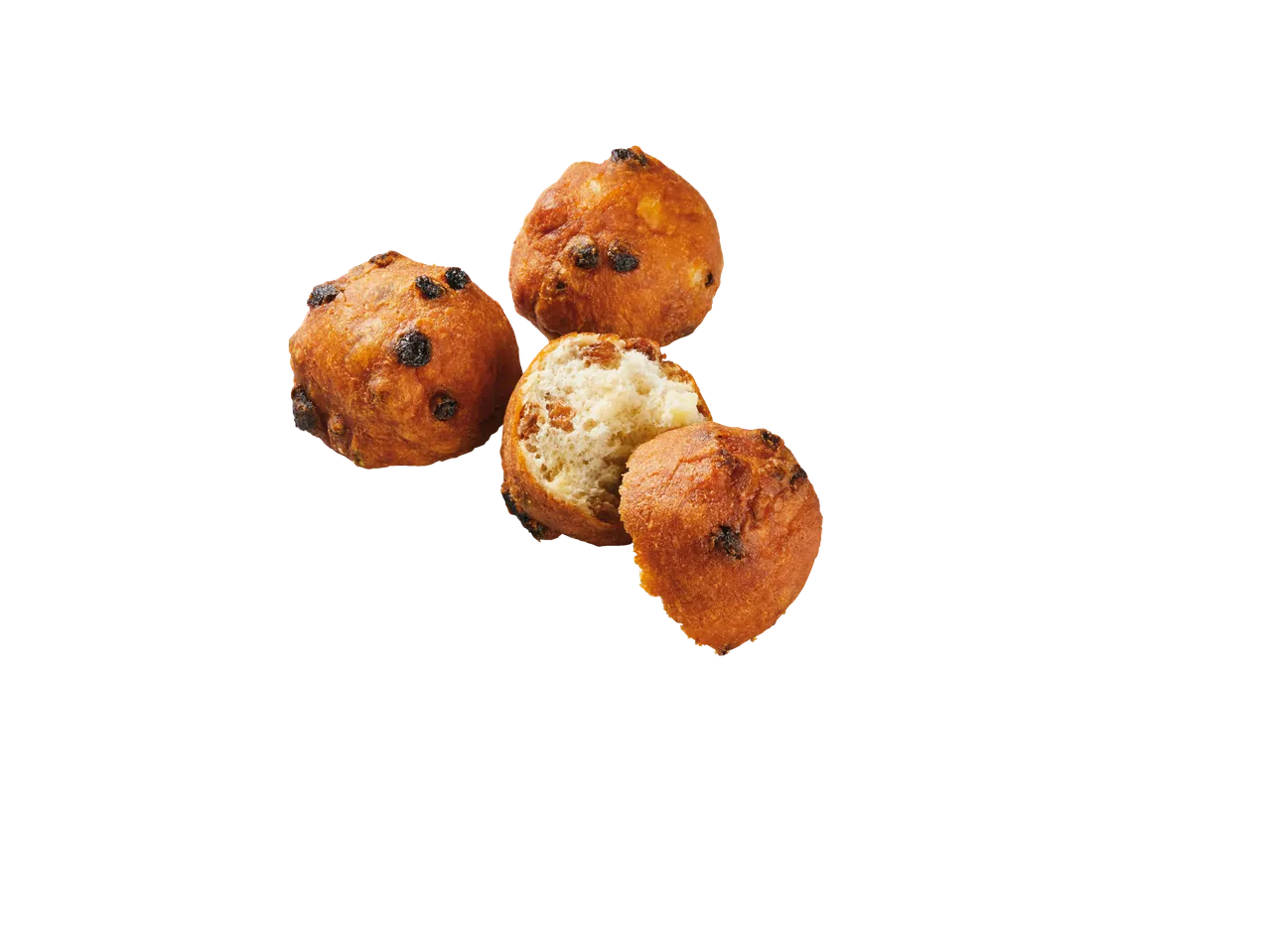 Drie oliebollen met rozijnen