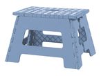 Light blue foldable step stool with white anti-slip dots on the top surface.