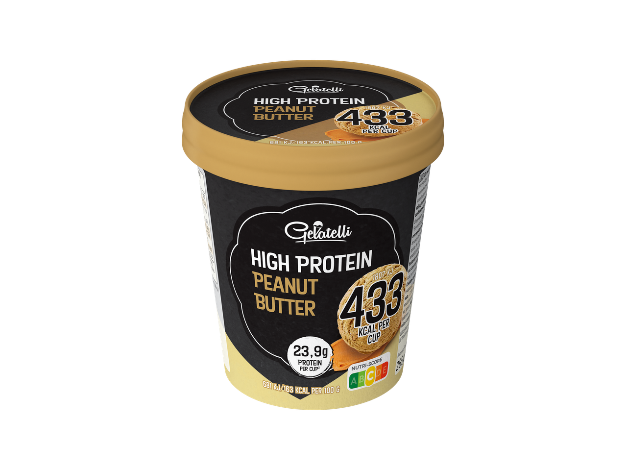 Gelatelli high-protein pindakaas in een cup.