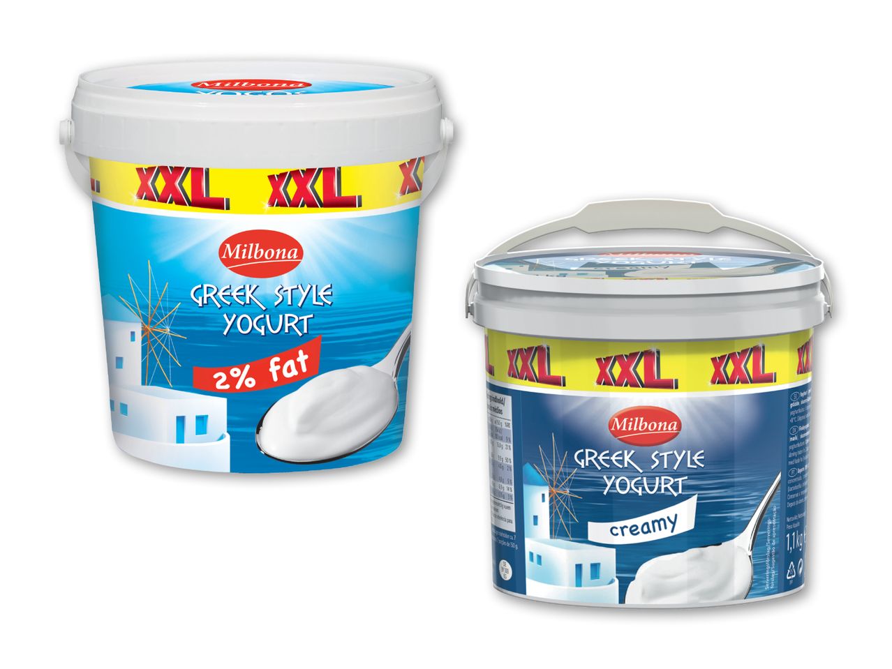 To spande med Arla yoghurt, en med 0% fedt og en med fedt.