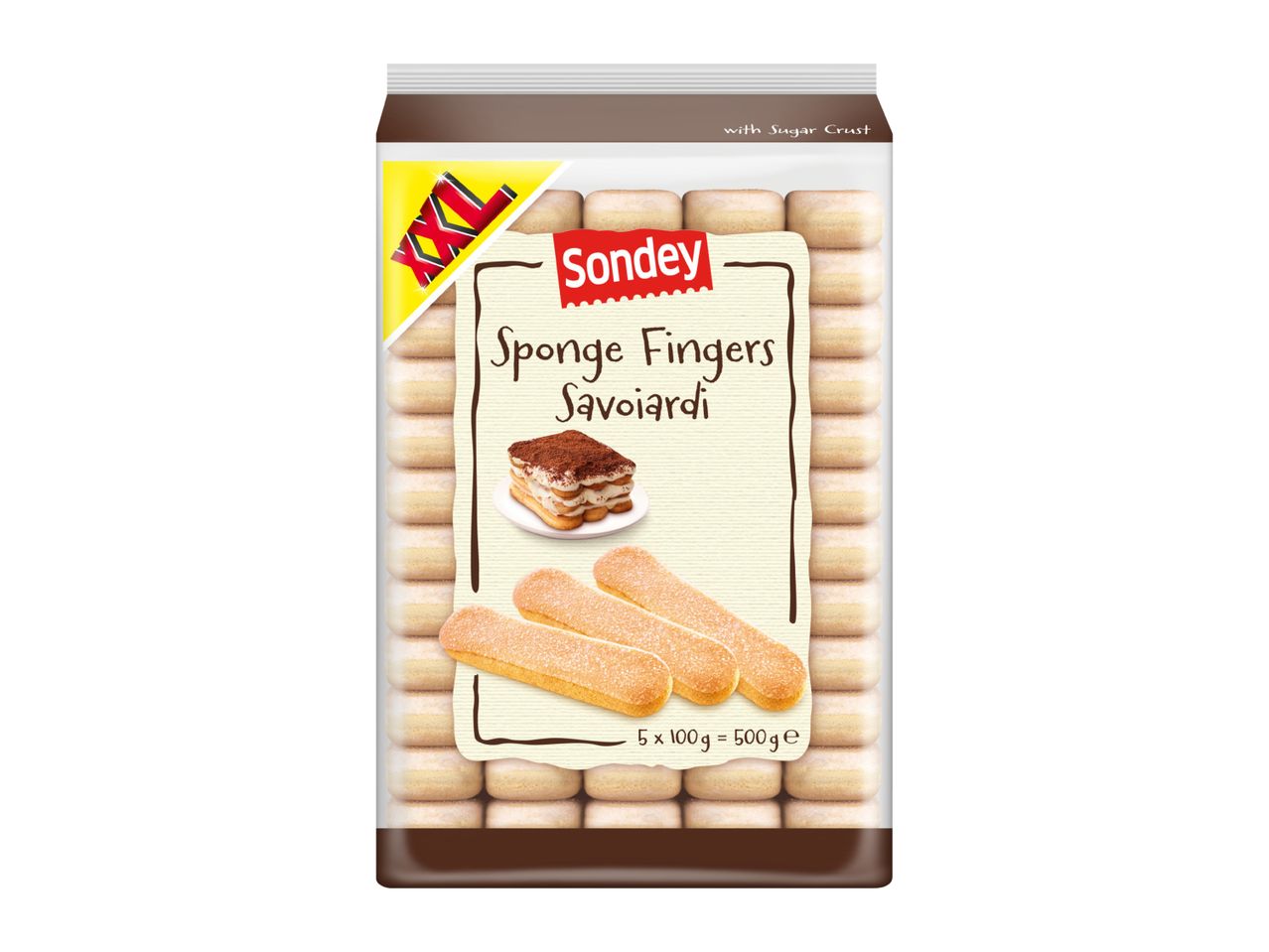 Sondey XXL Sponge Fingers Savoiardi with sugar crust, 5 x 100g = 500g e.