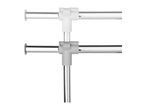 Two adjustable chrome-plated clothes rails with white and grey plastic connectors.
