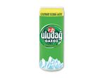 Grøn sodavandsdåse med hvidt logo, bobler og isbjerge, tekst: 'LEGENDARY ULUDAĞ GAZOZ'.