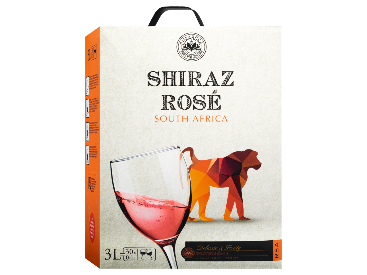 Vin Cimarossa Shiraz Rosé d'Afrique du Sud, 3L.