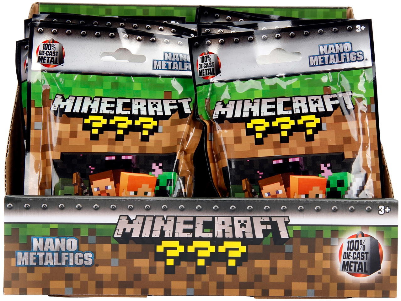 Packs surpresa Minecraft Nano Metalfigs, 100% metal fundido, para maiores de 3 anos.