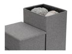 Grey fabric pet stairs with integrated storage compartments