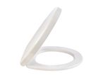 White toilet seat with the lid open, isolated on a white background.