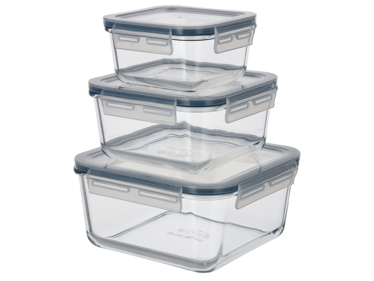 Комплект от три стъклени кутии за съхранение с капаци и закопчалки