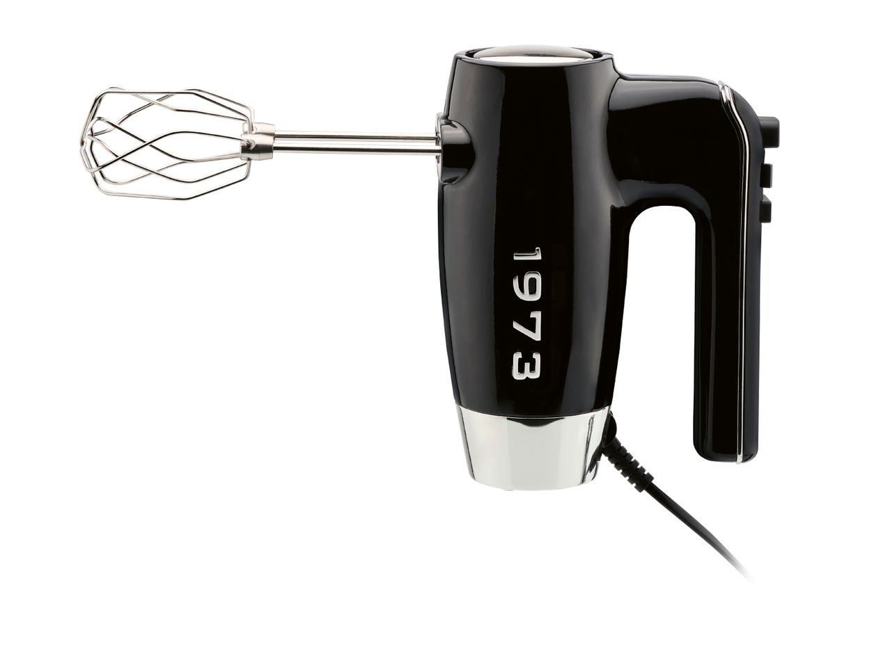 Black hand mixer with silver details and the year 1973 printed on the side