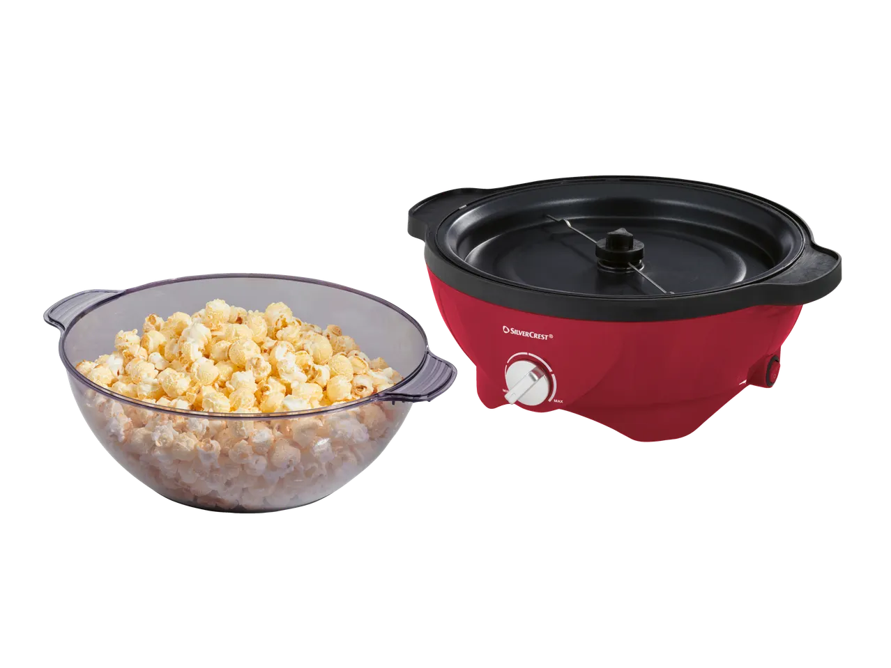 Silvercrest popkornimasin ja kauss popkorniga