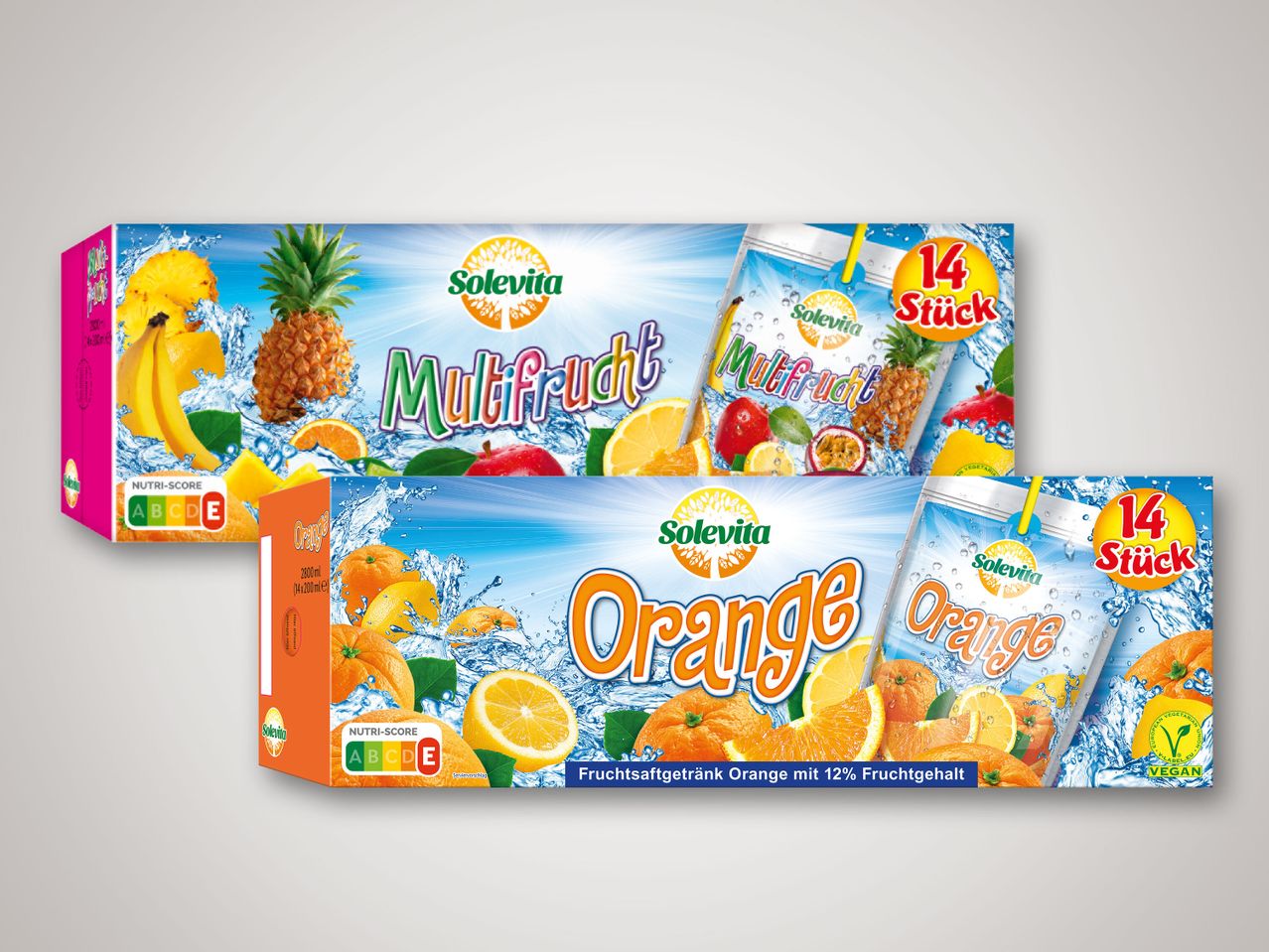 Solevita Multifrucht und Orange Fruchtsaftgetränke, 14 x 200 ml.