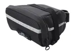 A black Carry It bike saddle bag with reflective strips and a zipper.