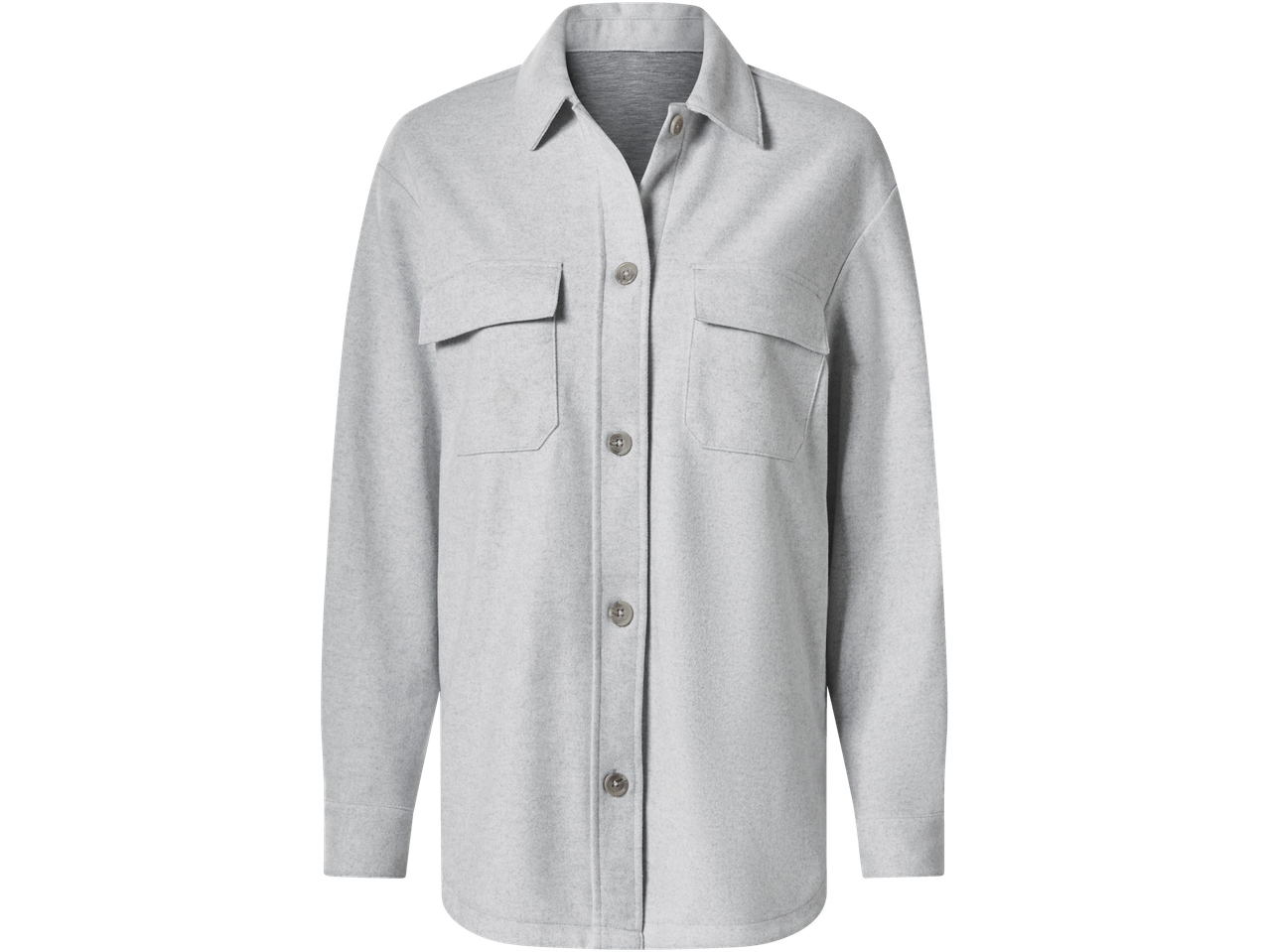 esmara® Ladies' Fleece Overshirt in light grey with two chest pockets and buttons