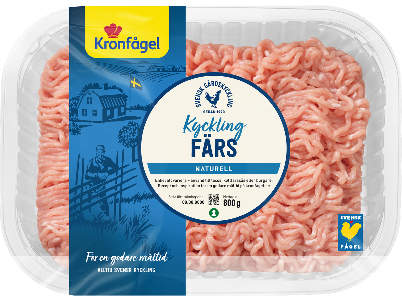Kronfågel kycklingfärs, 800 g.
