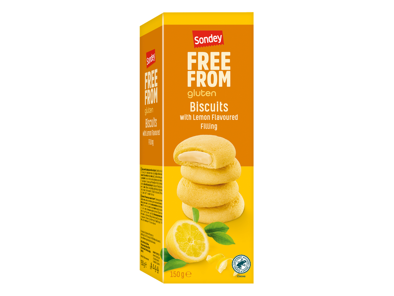 Sondey glutenvrije biscuits met citroenvulling.