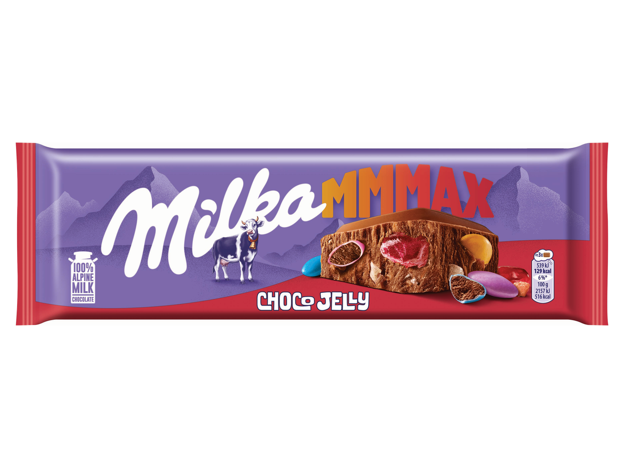 Tejcsokoládé zselés cukorkával és drazséval.