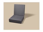Dark grey outdoor chair cushions on a light beige background.