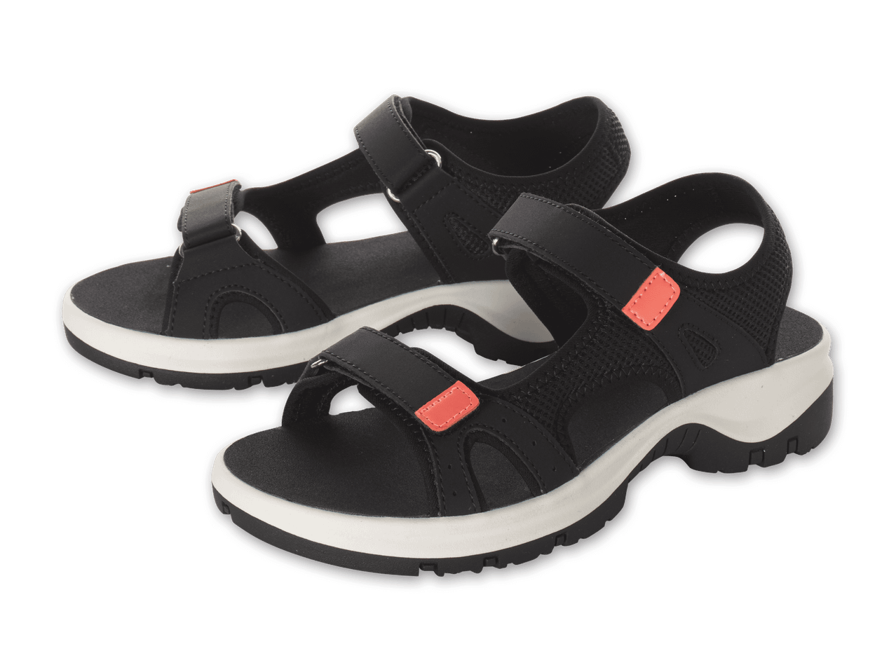 Schwarze Sandalen mit weißer Sohle.