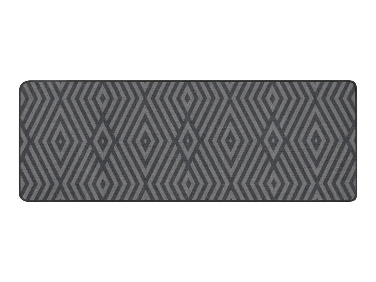 Grey rectangular mat with a geometric diamond pattern